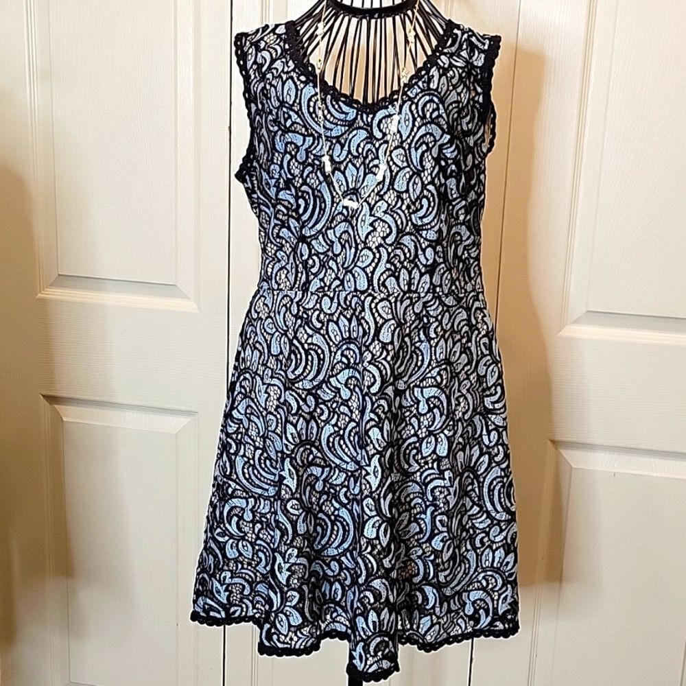 ALTAR'D STATE Blue and Black Lace Overlay Dress Size Large